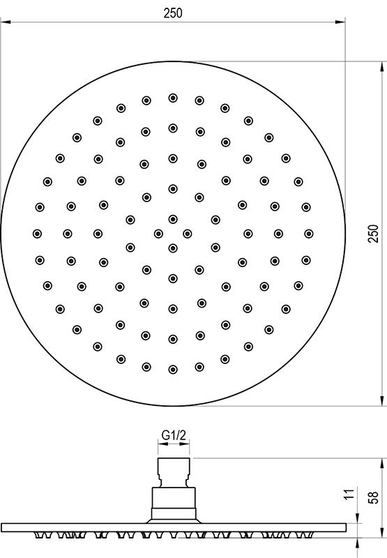 Верхній душ круглий, ø 250 мм